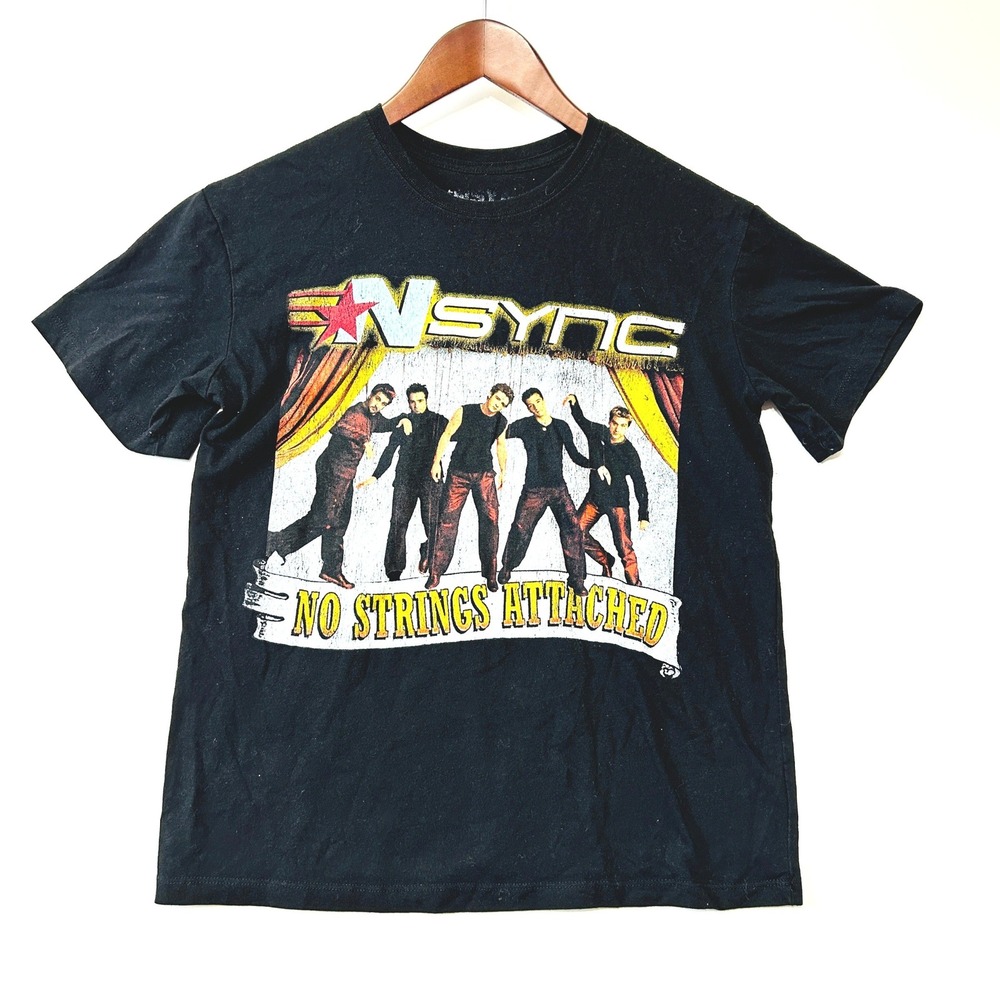 NSYNC‎ No Strings Attached Graphic Fan Tee Black Size S Boy Band Fan Faded